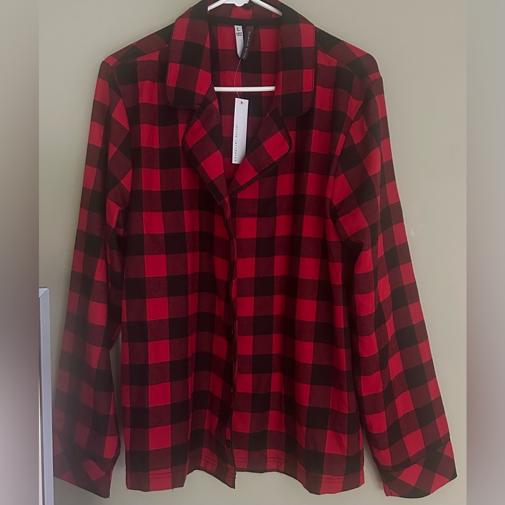 JACLYN INTIMATES size LARGE Plaid Red and Black Women's Sleep Shirt